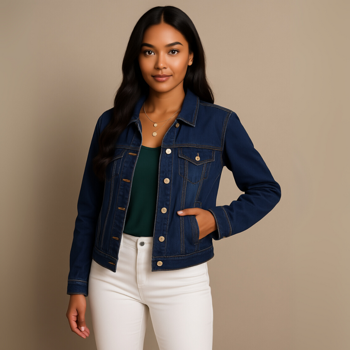 Basic taillierte Stretch-Jeansjacke mit Knopfleiste und langen Ärmeln