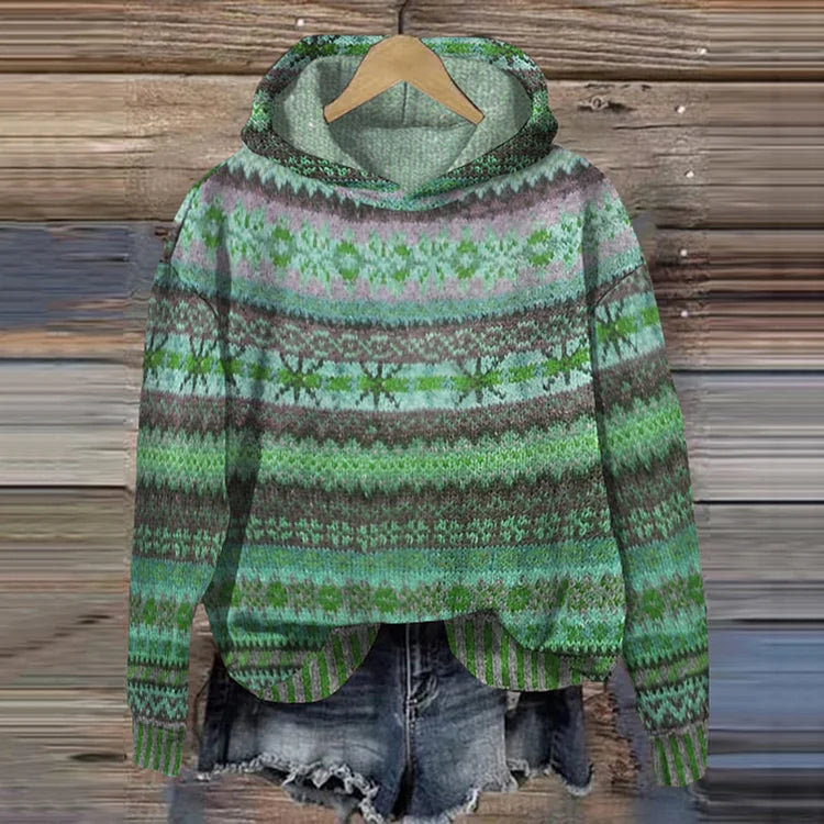 Damen Druckdesign mit Norwegischem Muster – Weicher Warmer Hoodie für Freizeit- und Winterstil