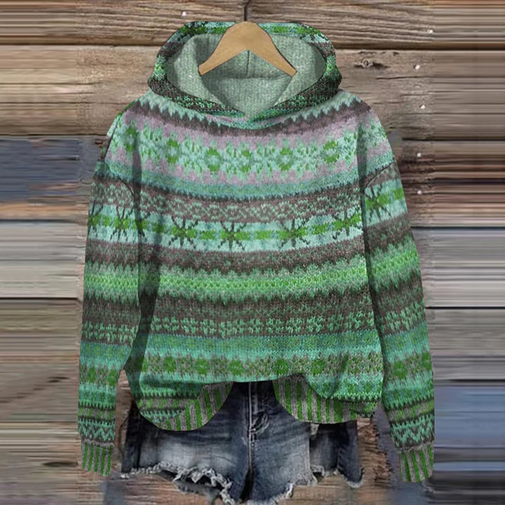 Damen Druckdesign mit Norwegischem Muster – Weicher Warmer Hoodie für Freizeit- und Winterstil