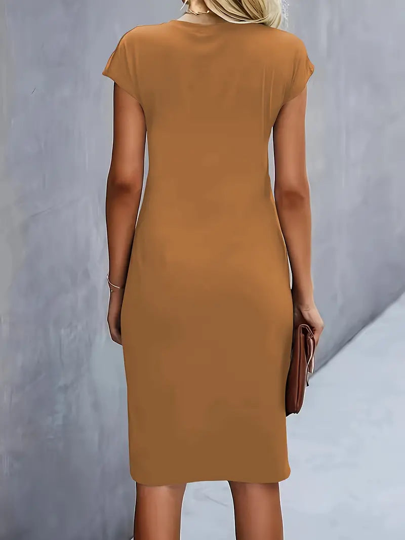 Midi Kleid Damen Runder Hals Tailliert Hochzeitsgast
