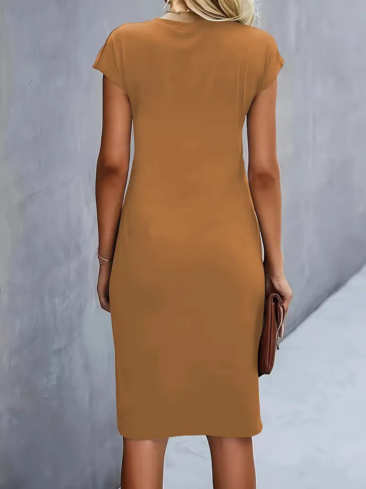 Midi Kleid Damen Runder Hals Tailliert Hochzeitsgast