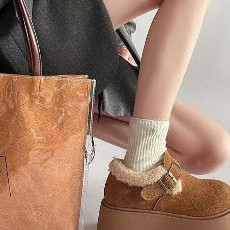 Damen Plateau-Schuh mit Schnalle &amp; Futter, braun