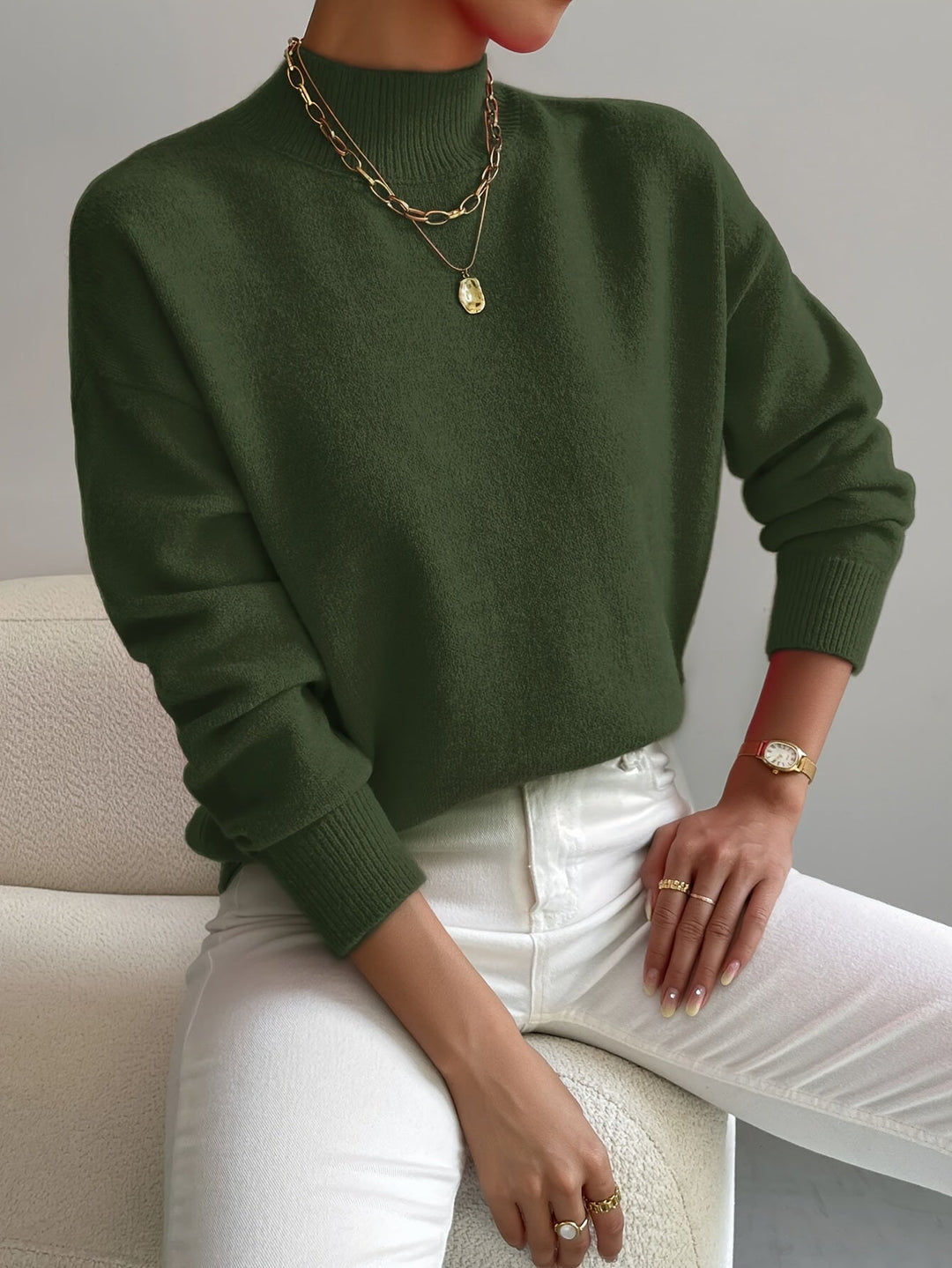 Yvonne Damen Strickpullover - Weicher Stoff &amp; Hoher Kragen