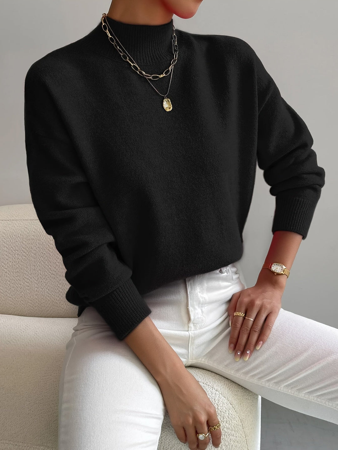 Yvonne Damen Strickpullover - Weicher Stoff &amp; Hoher Kragen