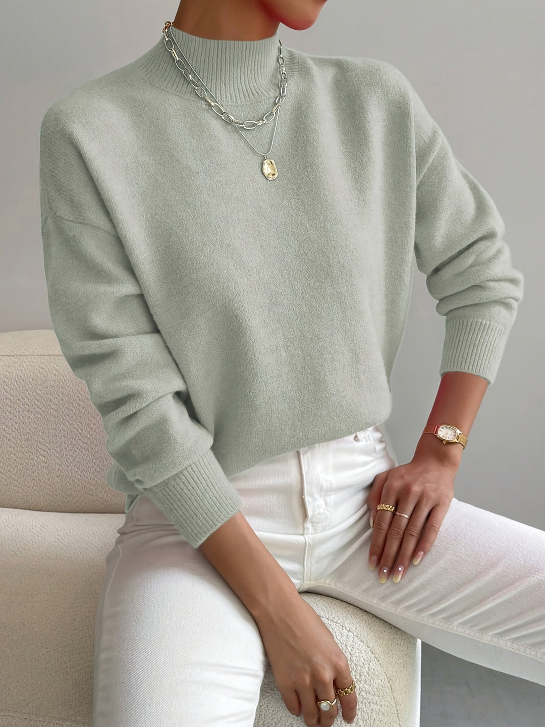 Yvonne Damen Strickpullover - Weicher Stoff &amp; Hoher Kragen