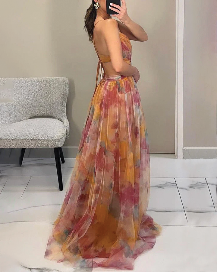 Robe longue pour invitées de mariage | Florale plissée
