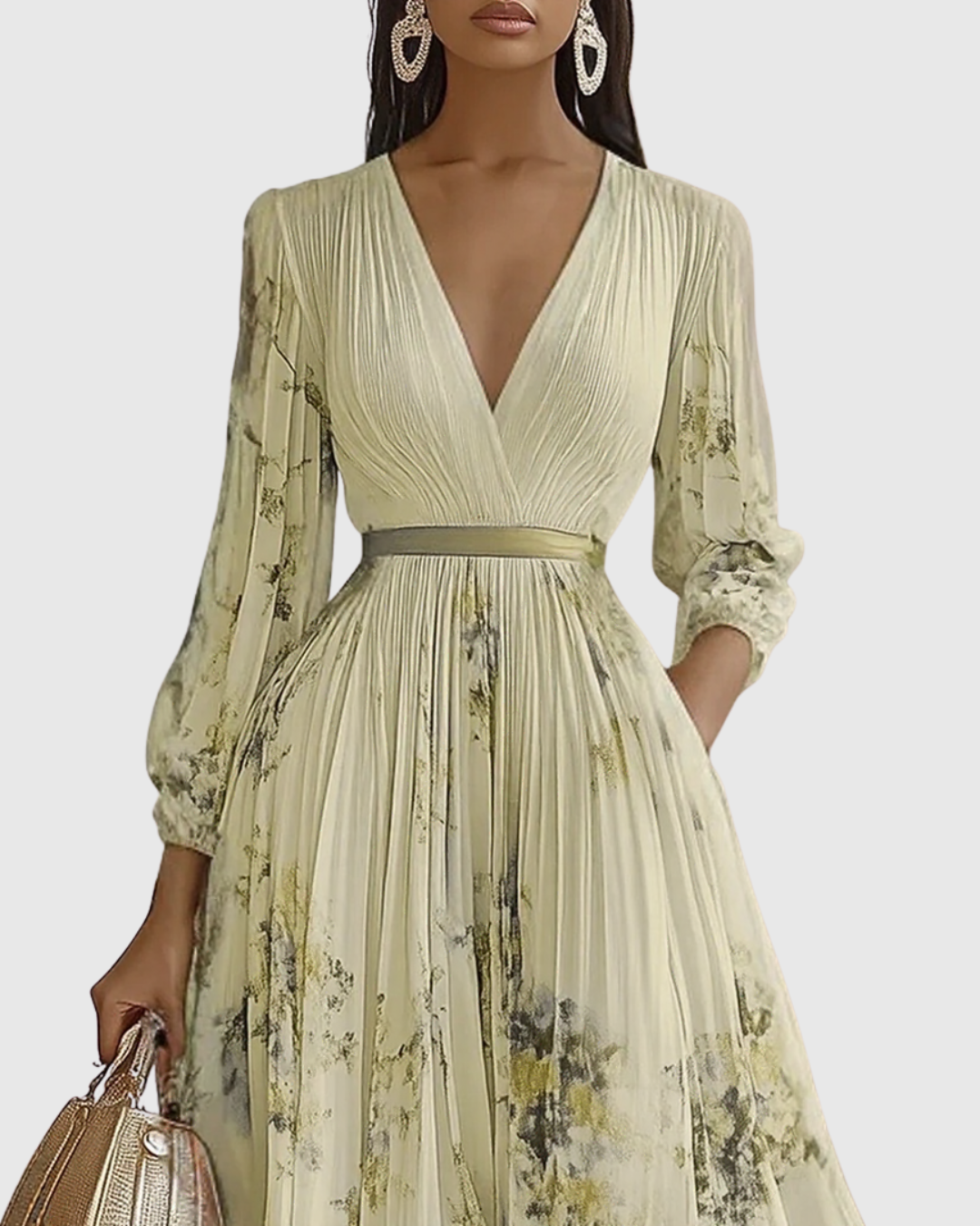 Maxikleid für Hochzeitsgäste | Plissierter V-Ausschnitt