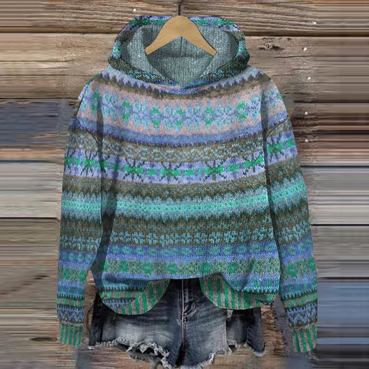 Damen Druckdesign mit Norwegischem Muster – Weicher Warmer Hoodie für Freizeit- und Winterstil