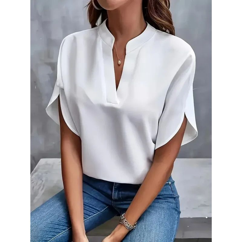Damen Atmungsaktive Bluse mit V-Ausschnitt und kurzen Ärmeln
