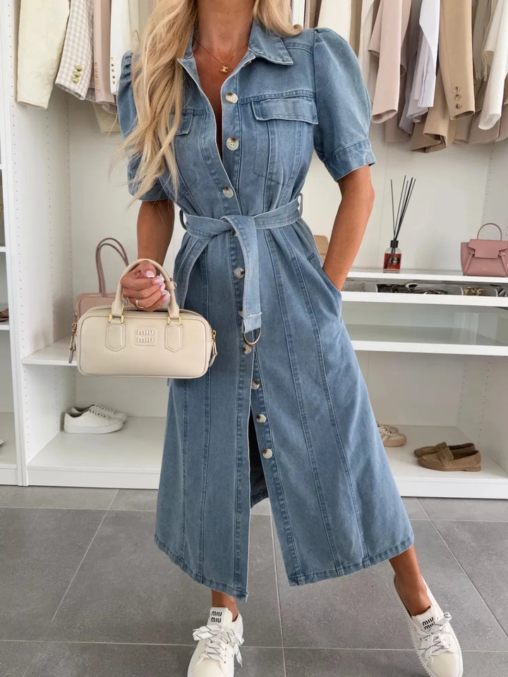 Anna | Maxi Denim Dress with Sleeves