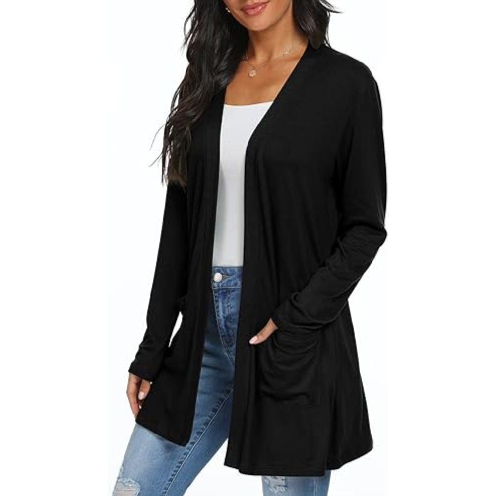 Leichter, lässiger, offener langer Cardigan mit Taschen