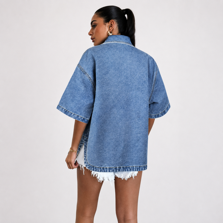 Vintage Kurzarm-Denim-Western-Truckerjacke für Frauen