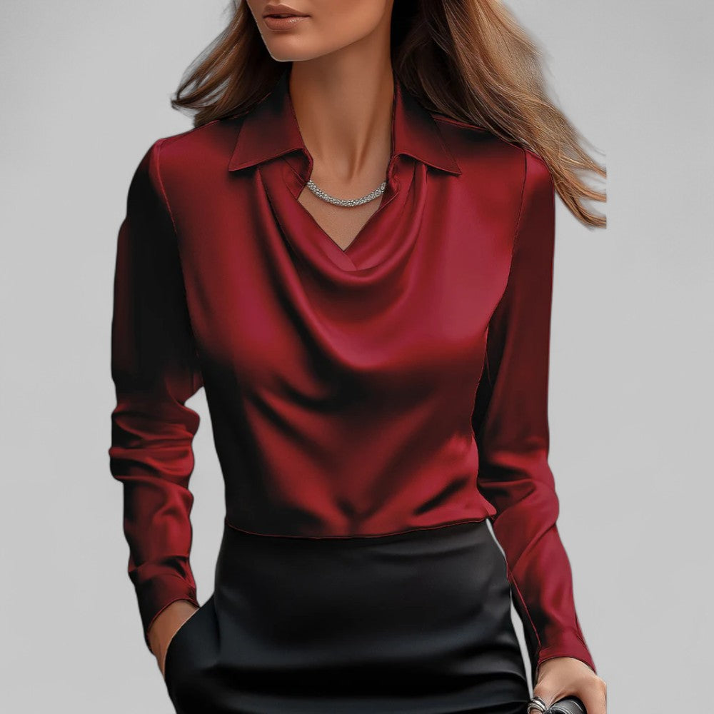 Theresa | Elegant Waterfall Neck Satin Blouse for Women