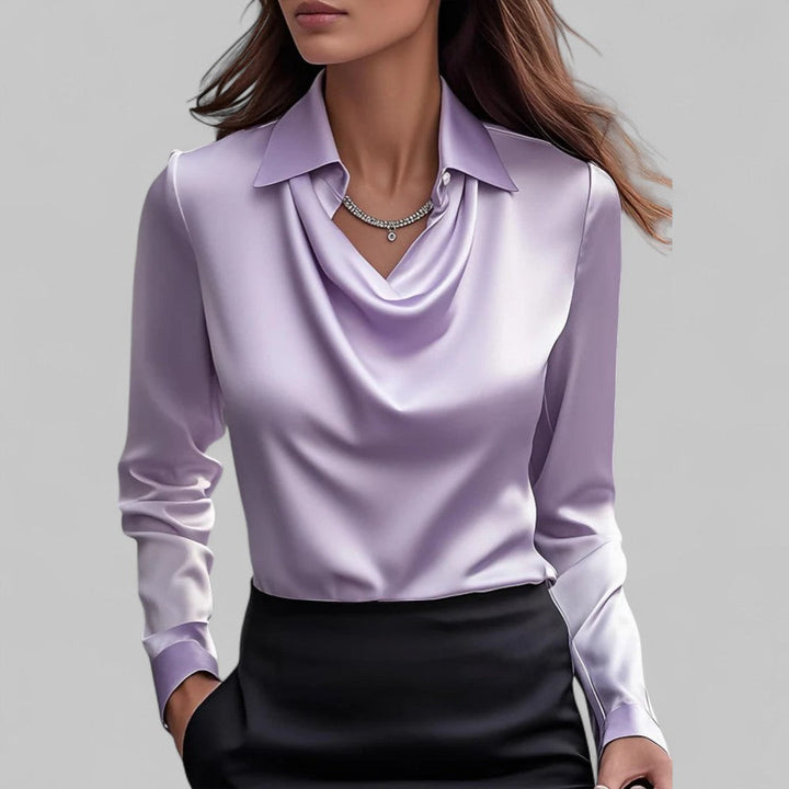 Theresa | Elegant Waterfall Neck Satin Blouse for Women