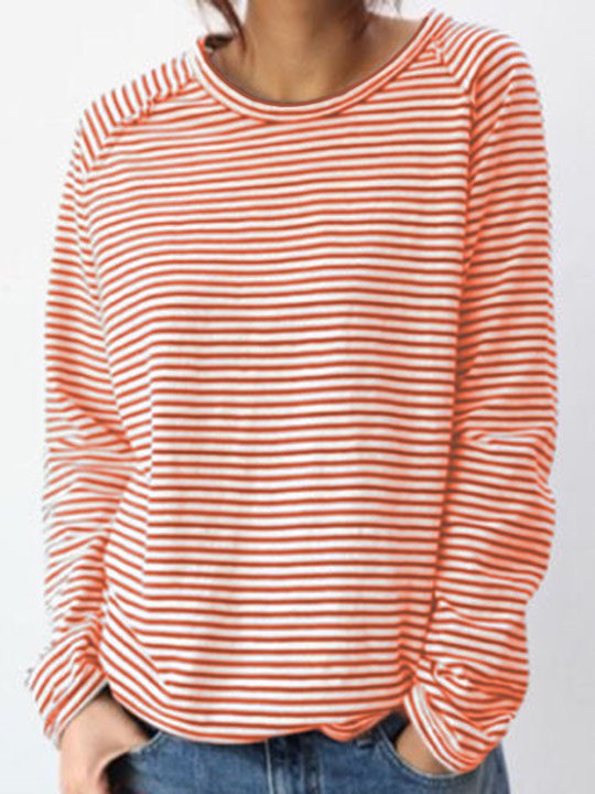 Damen Gestreiftes Casual Langarmshirt – Weiche Baumwolle, Perfekt für Frühling und Herbst