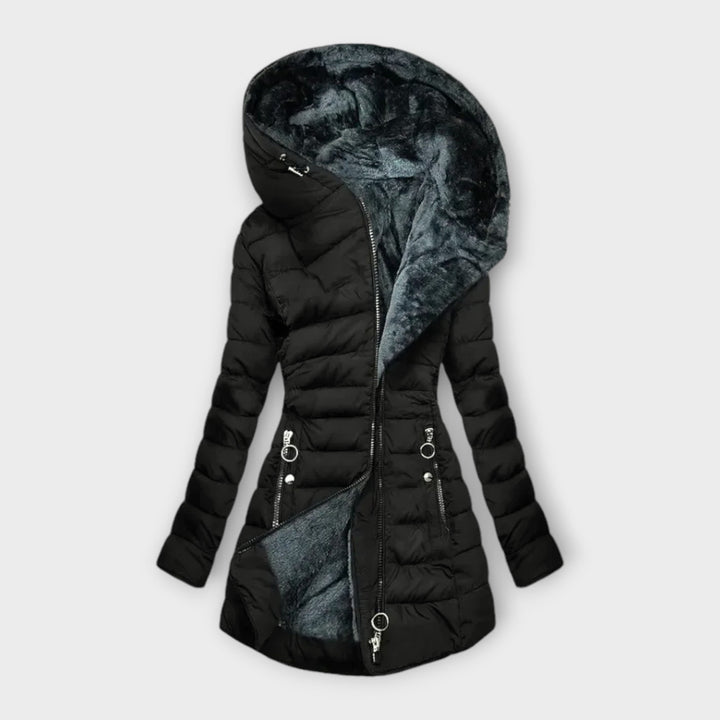 Lyla | Damen-Pufferjacke mit Kapuze und Reißverschlüssen