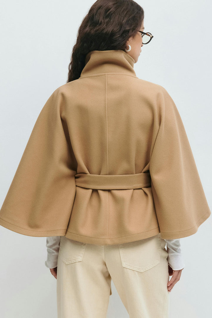 Cape Jas Damen Regular Fit Hoher Kragen Schleifen Gürtel Winter