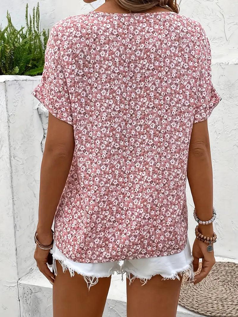 Damen Bluse mit floralem Druck und kurzen Ärmeln aus leichtem Stoff
