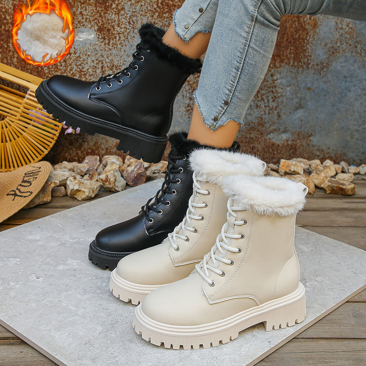 Damen Winterstiefeletten mit dicker Sohle und Kunstfellfutter zum Schnüren