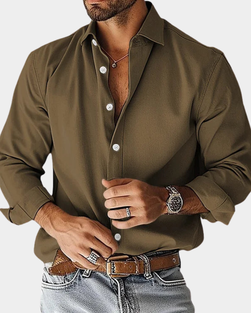 Chemise habillée slim fit pour homme à manches longues avec col boutonné