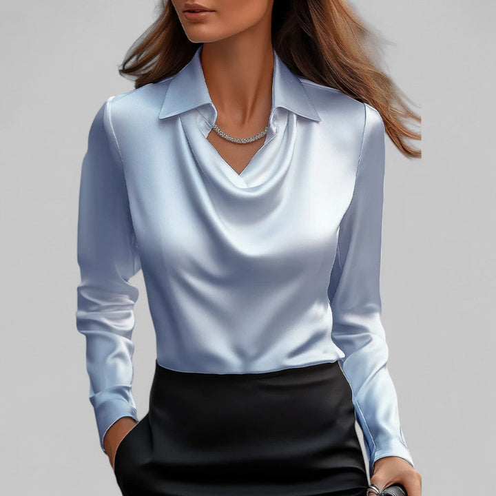Theresa | Elegant Waterfall Neck Satin Blouse for Women