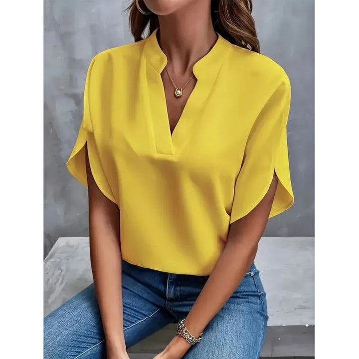 Damen Atmungsaktive Bluse mit V-Ausschnitt und kurzen Ärmeln