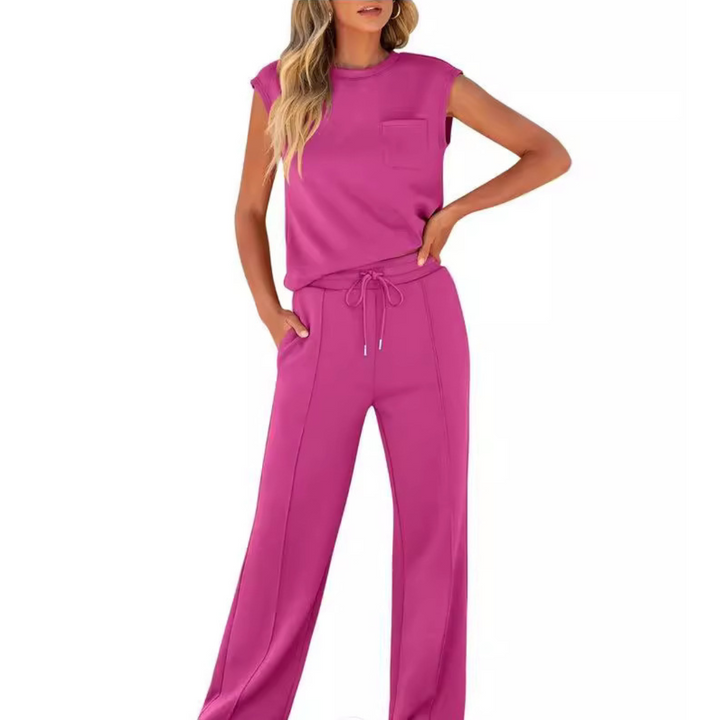 Damen Freizeit Sommer Lounge Set aus weichem Stoff mit lockerer Passform