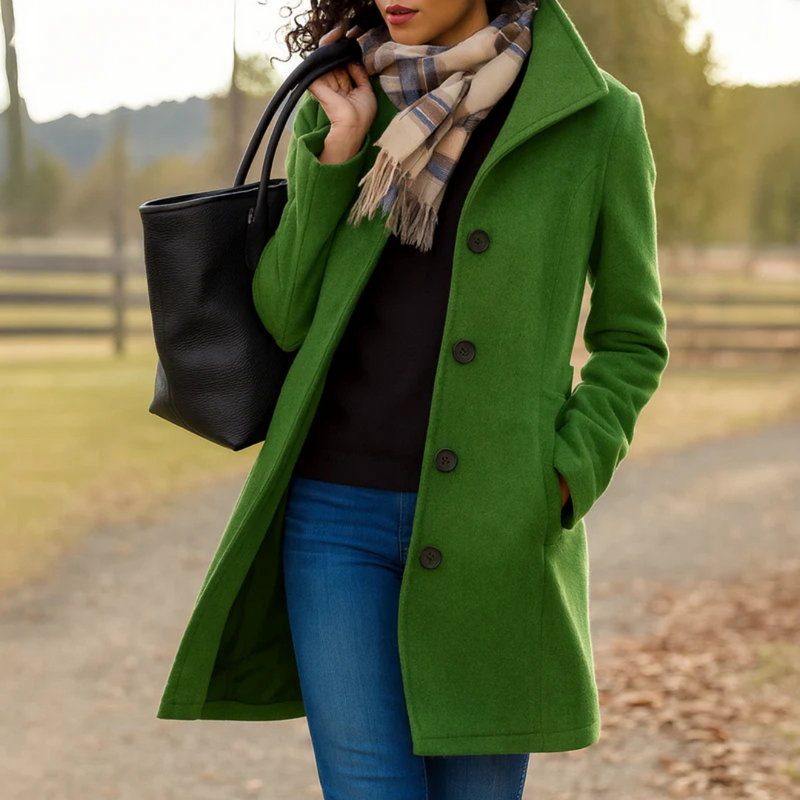Damen Klassischer Knopfverschluss Mantel mit Tailliertem Schnitt und Vielseitigem Stil