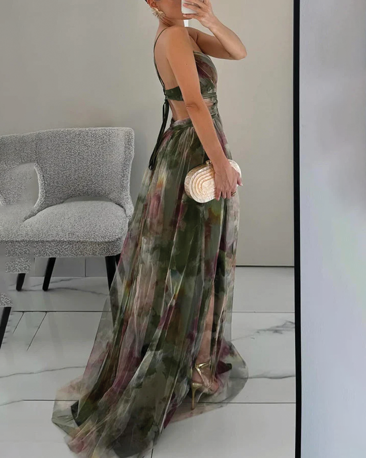 Robe longue pour invitées de mariage | Florale plissée