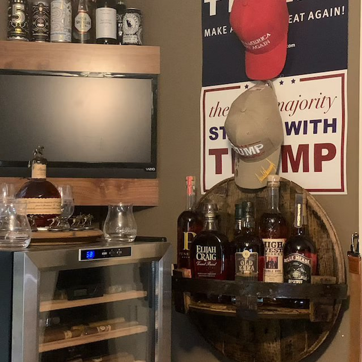 Sandsberg | Whiskey Barrel Wall Shelf | Rustic Solid Wood Design | Round