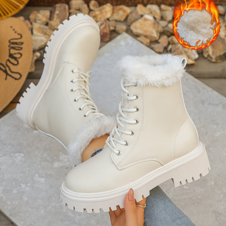 Damen Winterstiefeletten mit dicker Sohle und Kunstfellfutter zum Schnüren