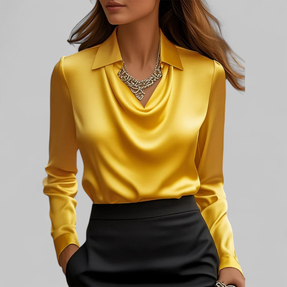 Theresa | Elegant Waterfall Neck Satin Blouse for Women
