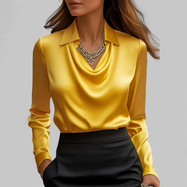 Theresa | Elegant Waterfall Neck Satin Blouse for Women