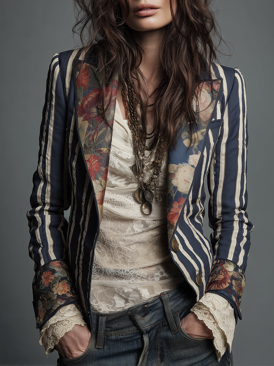 Nina | Klassischer Retro Bohemian Gestreifter Blazer