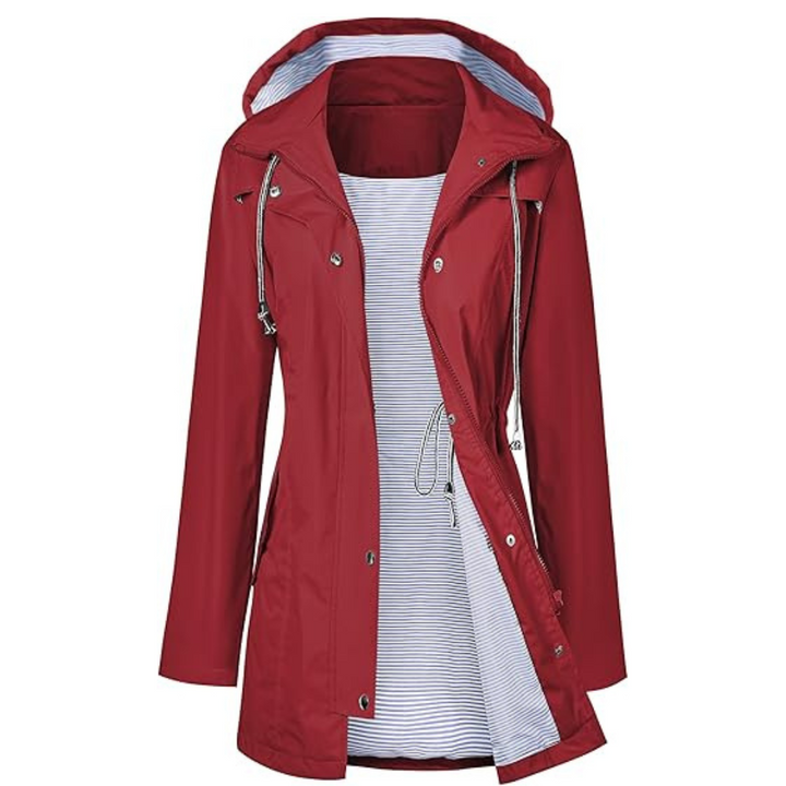 Wasserdichter langer Kapuzen-Trenchcoat gefüttert Windbreaker Reisejacke