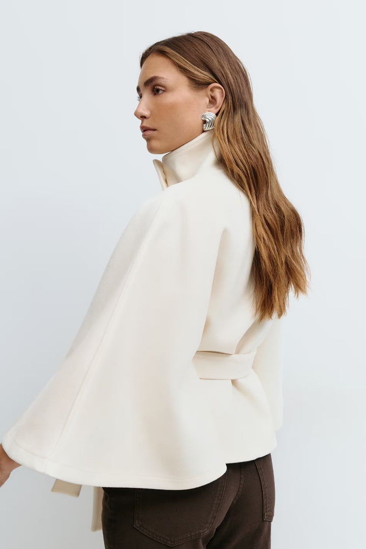 Cape Jas Damen Regular Fit Hoher Kragen Schleifen Gürtel Winter