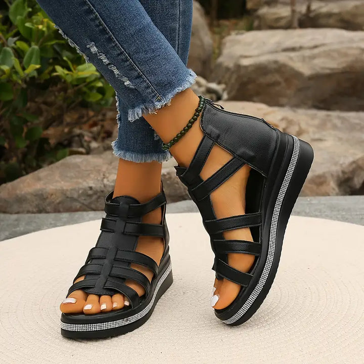 Damen Sandalen mit Strassdetails und verstellbaren Riemen