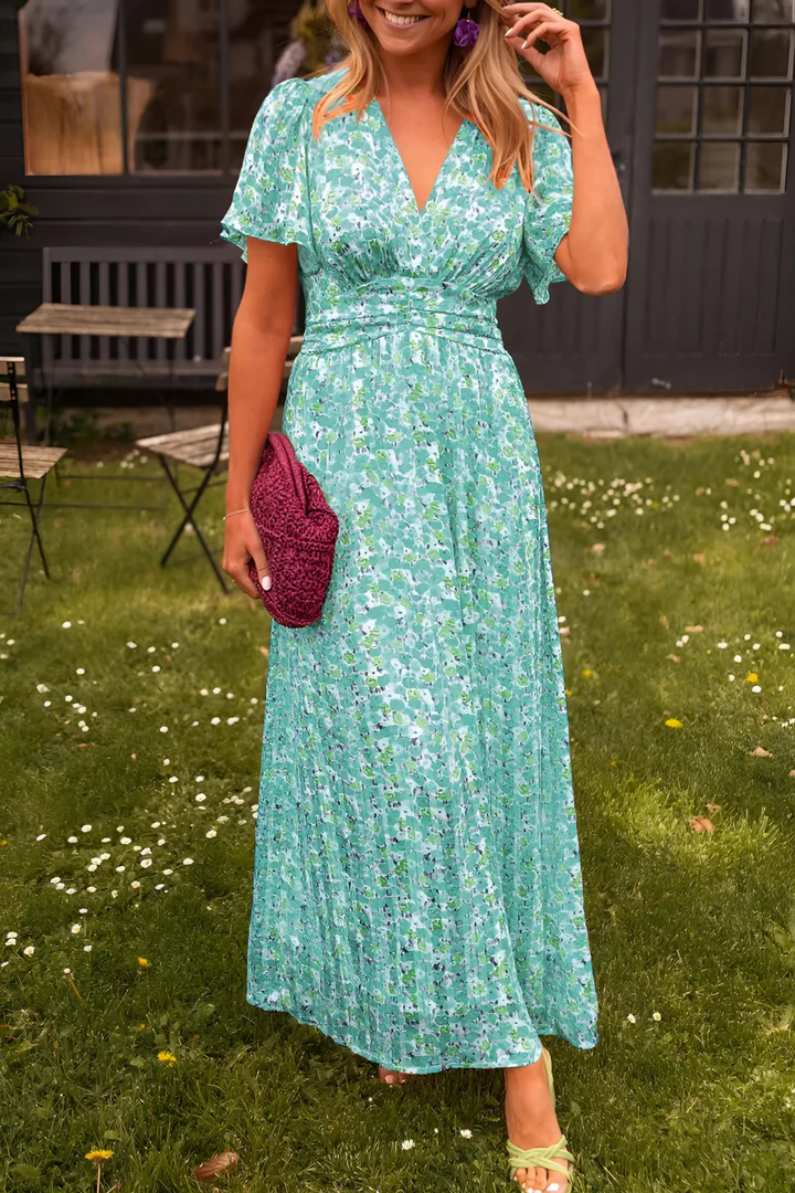 Lange Damenkleid | Buntes Blumenmuster | Tailliert &amp; Fließender Schnitt Sommer