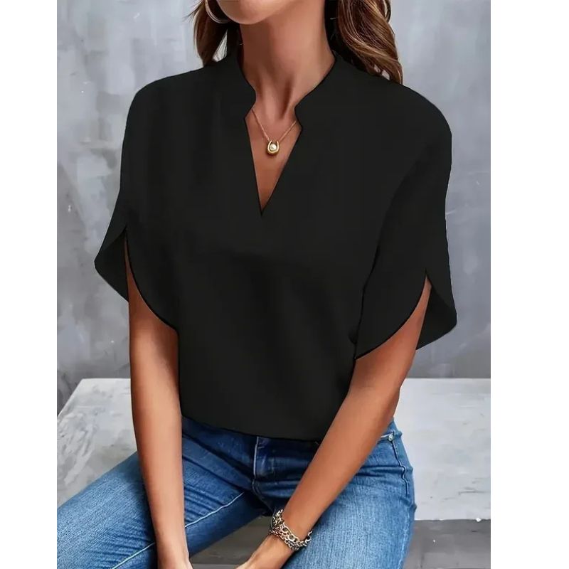 Damen Atmungsaktive Bluse mit V-Ausschnitt und kurzen Ärmeln