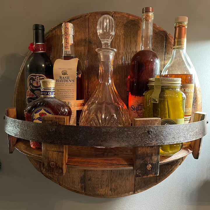 Sandsberg | Whiskey Barrel Wall Shelf | Rustic Solid Wood Design | Round