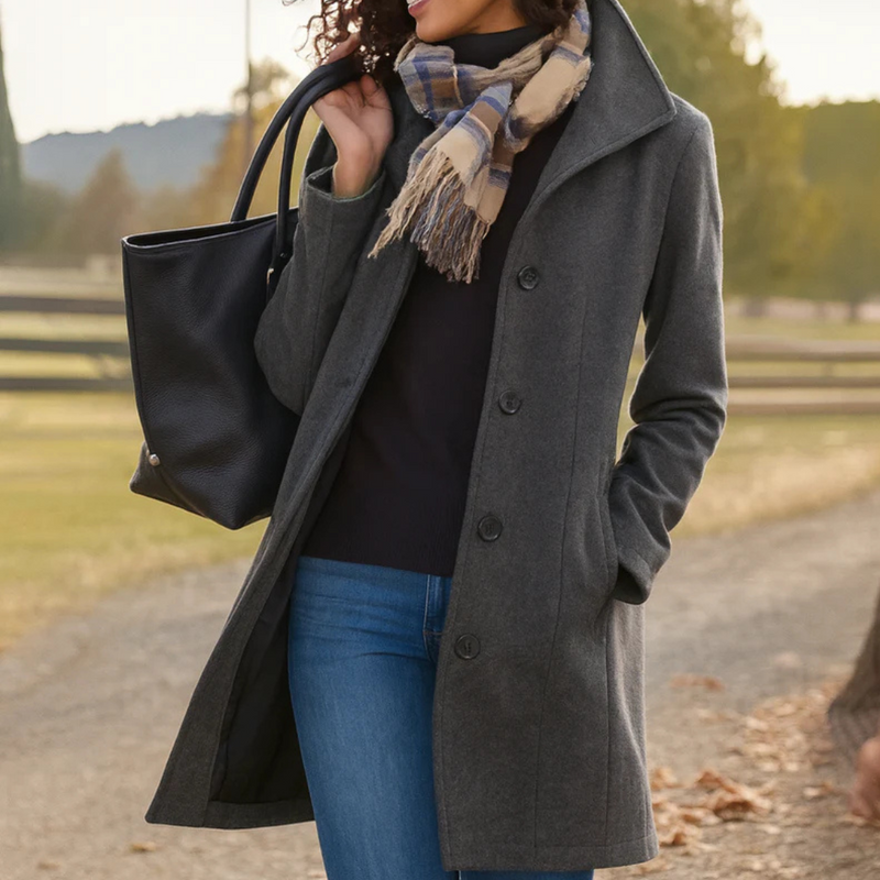 Damen Klassischer Knopfverschluss Mantel mit Tailliertem Schnitt und Vielseitigem Stil