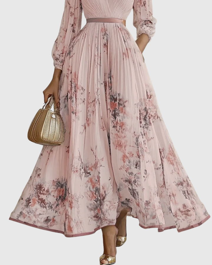 Maxikleid für Hochzeitsgäste | Plissierter V-Ausschnitt