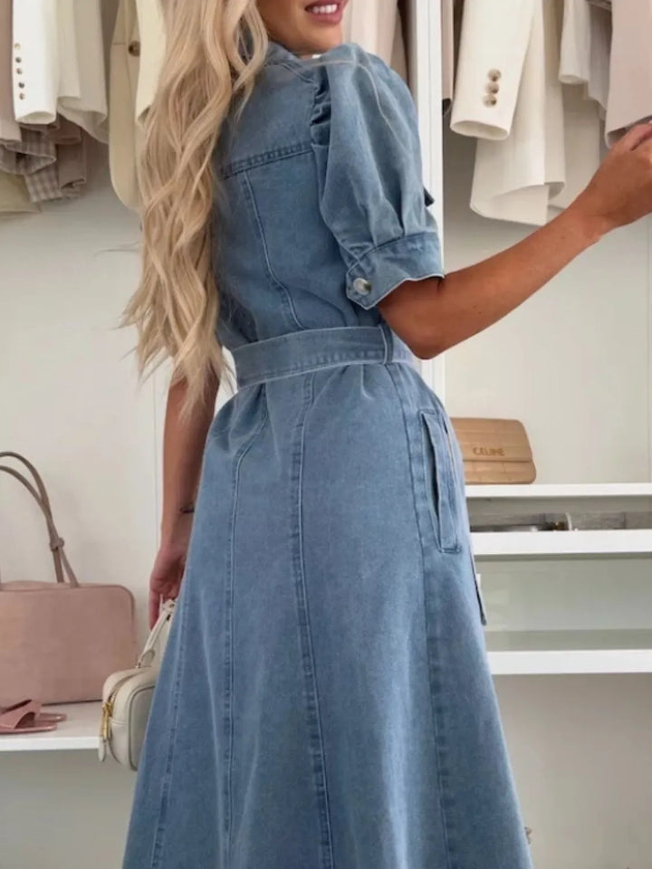 Anna | Maxi Denim Dress with Sleeves