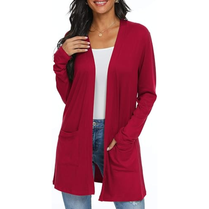 Leichter, lässiger, offener langer Cardigan mit Taschen