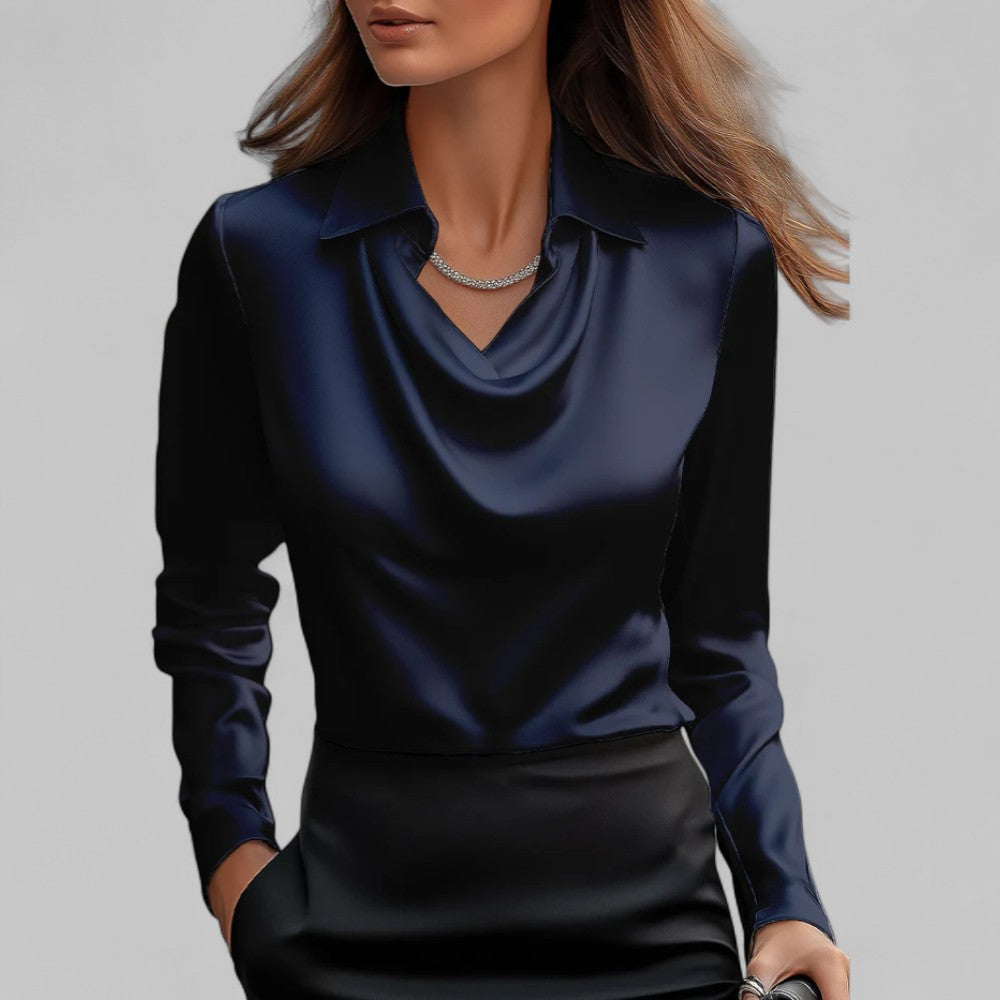Theresa | Elegant Waterfall Neck Satin Blouse for Women