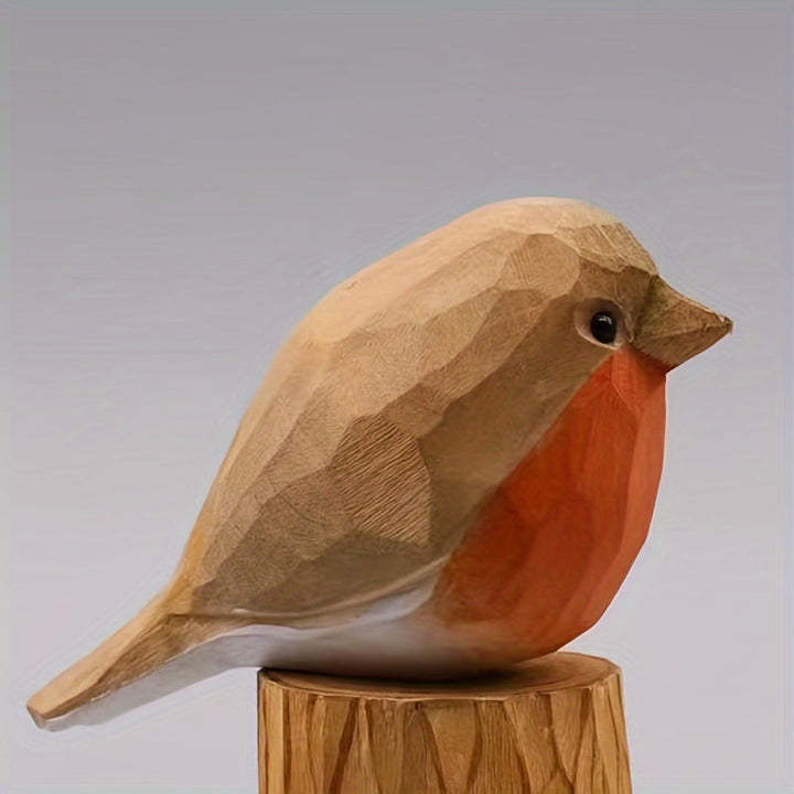 WoodRobin Sculpture – Handmade Wooden Robin for Shelf Decoration &amp; Gift