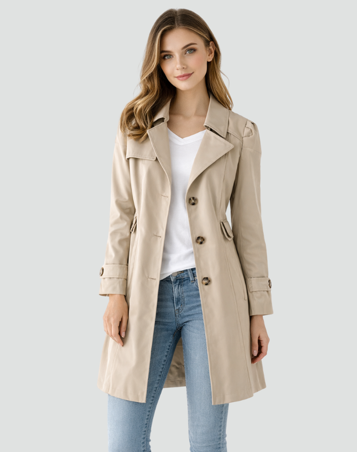 Trenchcoat Damen Slim Fit Leichtgewicht Klassischer Kragen mit Revers