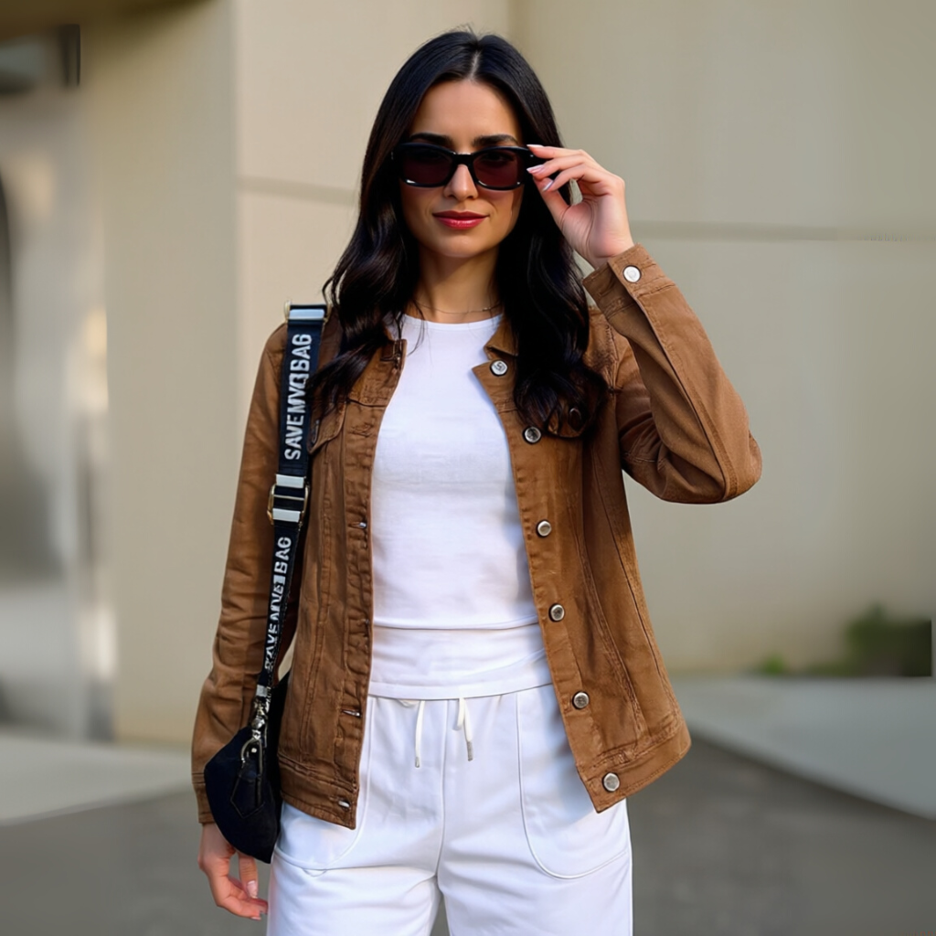 Basic taillierte Stretch-Jeansjacke mit Knopfleiste und langen Ärmeln