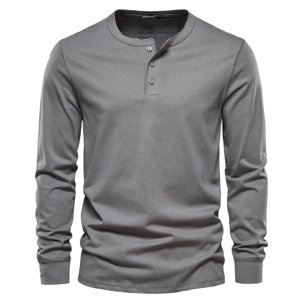 Herren Langarmshirt mit Knöpfen Casual Bequeme Passform