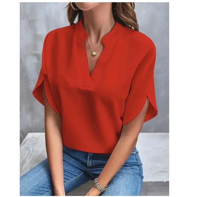 Damen Atmungsaktive Bluse mit V-Ausschnitt und kurzen Ärmeln